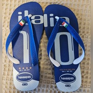 Havaianas Blue and White Italy Logo Flip Flops